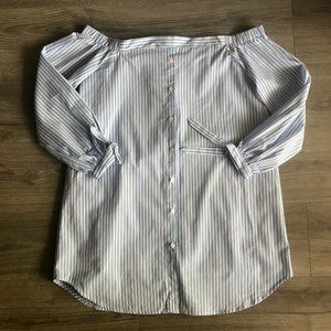 Striped off the shoulder shirt dress